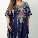 Blue silk jalabiya TASR227-FR01-NBL