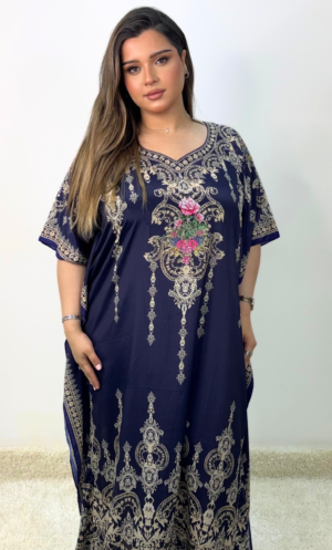 Blue silk jalabiya TASR227-FR01-NBL