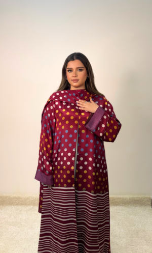 Maroon abaya with colorful dots SRA001