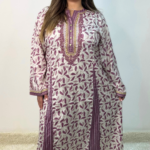 White and purple cotton jalabiya IT-26080