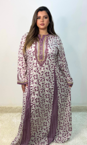 White and purple cotton jalabiya IT-26080