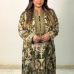 Beige and green cotton jalabiya IT-26085